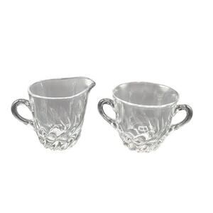 Vintage Clear Pressed Glass Creamer & Sugar Swirl Pattern Retro Kitchenware